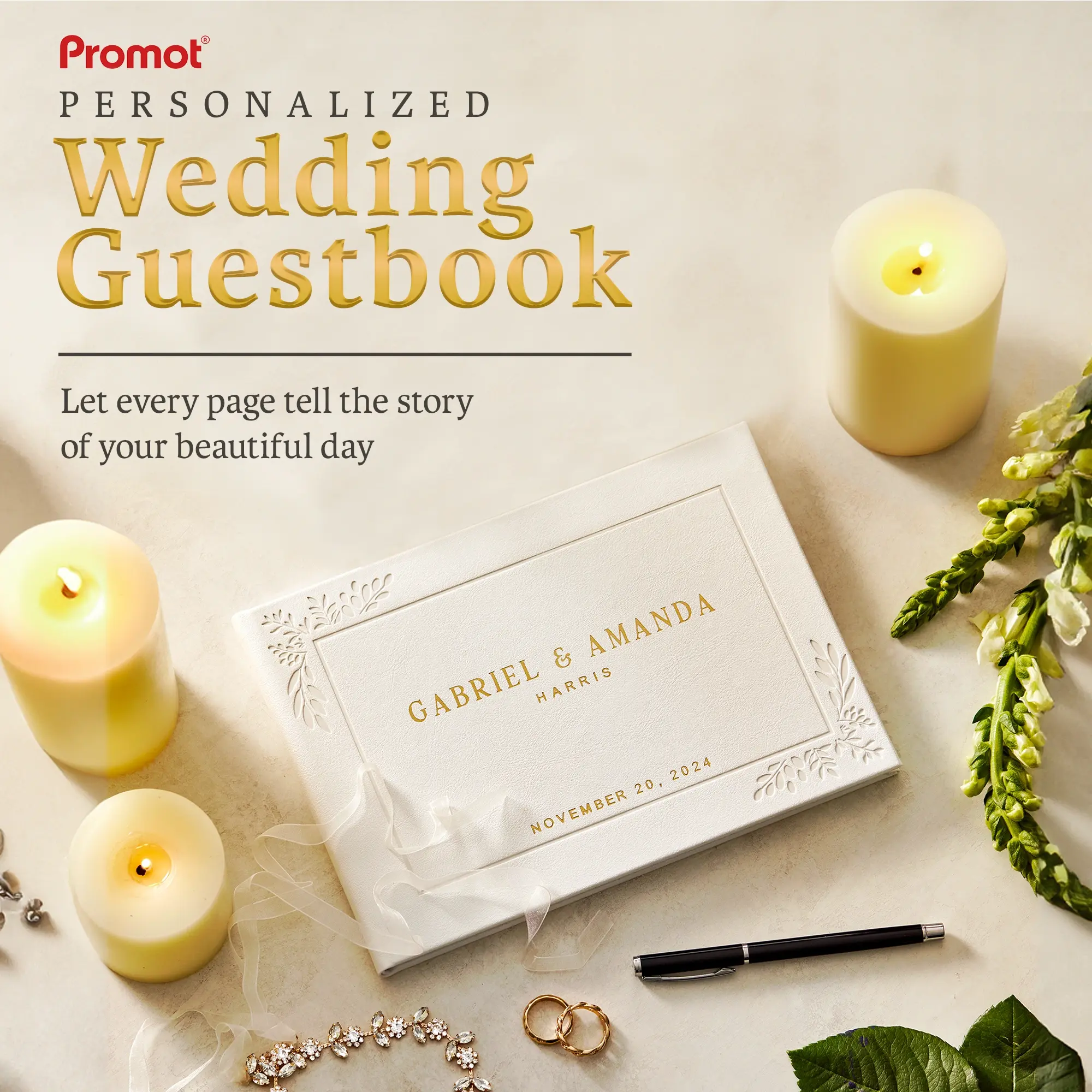 Custom Wedding Guest Book - White